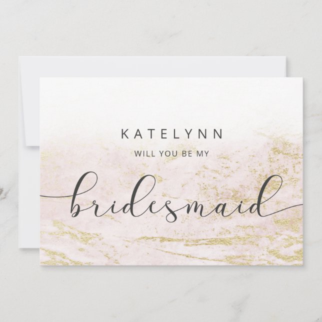 Modern Marble Blush Bridesmaid Proposal Card (Front)