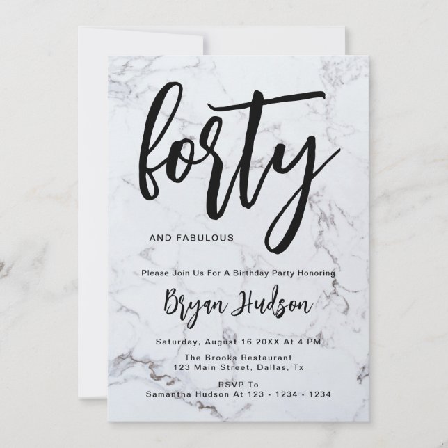 Modern Marble Brushed 40Th Birthday Invitation  (Front)