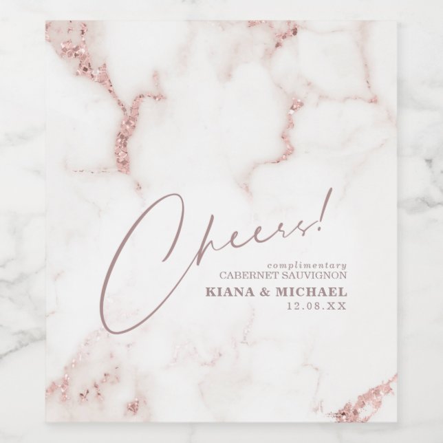 Modern Marble Cheers Dusty Rose Gold ID816 Wine Label (Single Label)