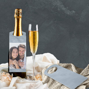 Modern Marble Cheers Photo Dusty Blue ID816 Bottle Tag