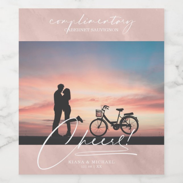 Modern Marble Cheers Photo Rose Gold ID816 Wine Label (Single Label)