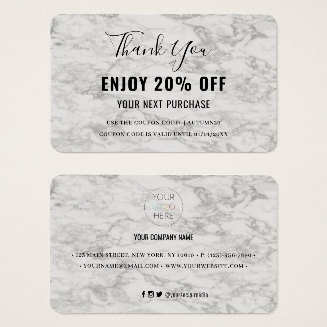 Modern Marble Discount Coupon Card (Front & Back)