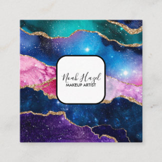 Modern marble elegant makeup artist square business card