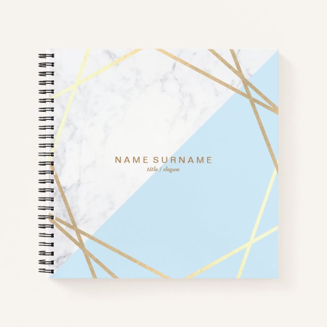 Modern Marble Geometric Pattern Gold Light Blue Notebook (Front)