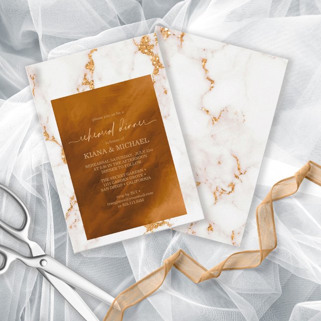 Modern Marble Glitter Rehearsal Dinner Gold ID816 Invitation (Front/Back In Situ)
