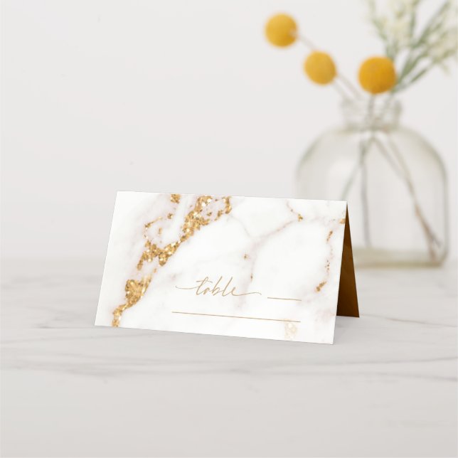 Modern Marble Glitter Table Place Gold ID816 Place Card (Front)