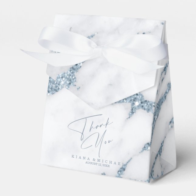 Modern Marble Glitter Thank You  Dusty Blue ID816 Favor Box (Front Side)