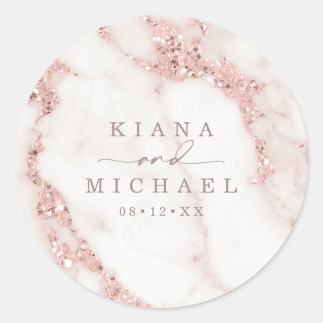 Modern Marble Glitter Wedding Rose Gold ID816 Classic Round Sticker (Front)