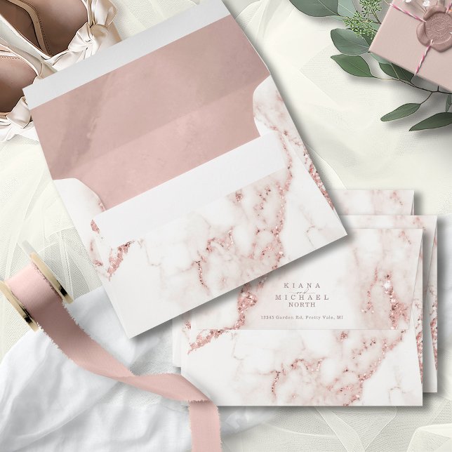 Modern Marble Glitter Wedding Rose Gold V2 ID816 Envelope (Interior/Back In Situ)