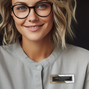 Modern Marble Gold Brushed Metal Colour Block Name Tag