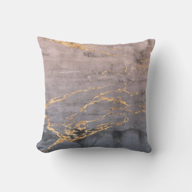 Modern Marble Gold Foil Gemstone Throw Pillow (Front)