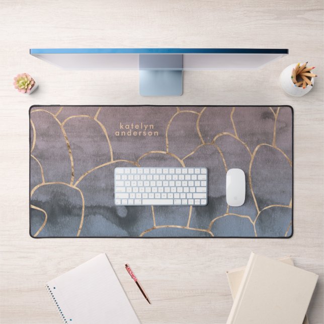 Modern Marble Gold Gemstone Purple Home Office Desk Mat (Office 1)