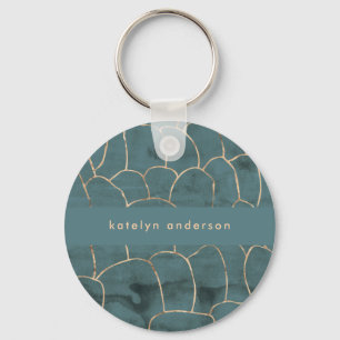 Modern Marble Gold Gemstone Teal Interior Designer Keychain