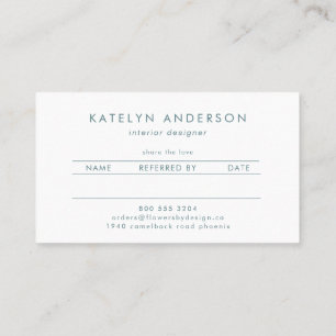Modern Marble Gold Gemstone Teal Interior Designer Referral Card