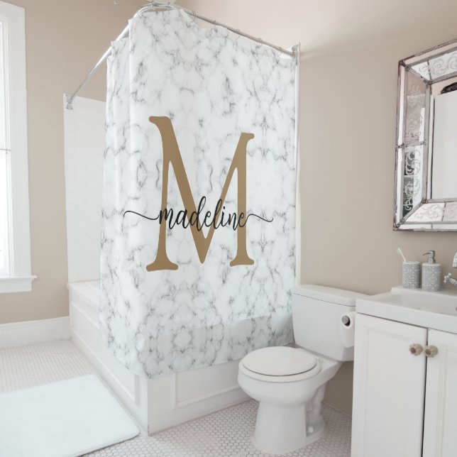 Modern Marble Gold Girly Script Monogram (In Situ)