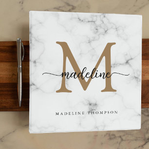 Modern Marble Gold Girly Script Monogram Binder