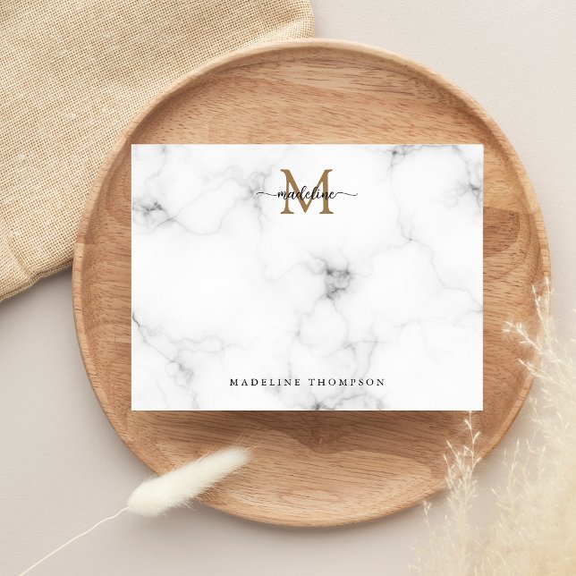 Modern Marble Gold Girly Script Monogram Card (Creator Uploaded)