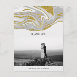 Modern Marble & Gold Wedding Thank You Postcard