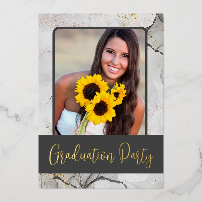 Modern Marble Graduation Party Foil Invitation (Front)