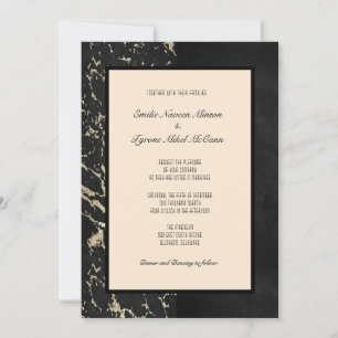 Modern Marble in Black and Vanilla Tapioca Invitation