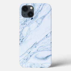 Modern marble look swirls in white light blue-grey iPhone 13 case