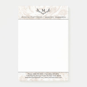 Modern Marble Monogram Wreath Post-it Notes