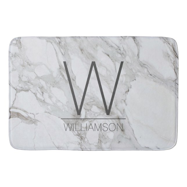 Modern Marble Monogrammed bathroom decor Bath Mat (Front)