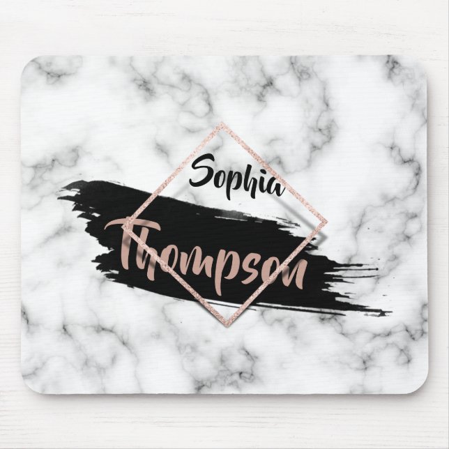 Modern Marble Paint Stroke Glitter Name Mouse Pad (Front)