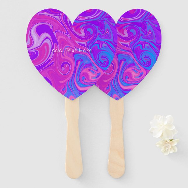 Modern Marble Paint Swirls Pink Purple Heart Hand Fan (Front and Back)