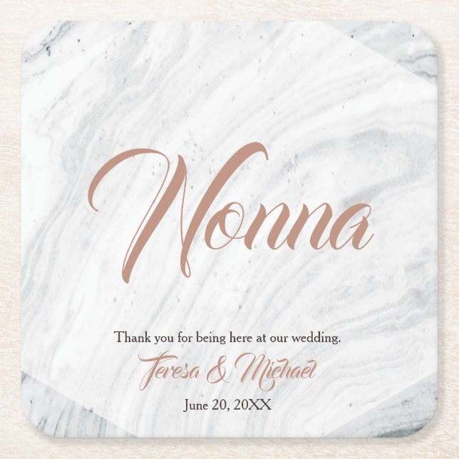 Modern Marble Personalized place card Square Paper Coaster (Front)