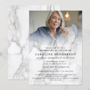 Modern Marble Photo Celebration of Life / Funeral Invitation