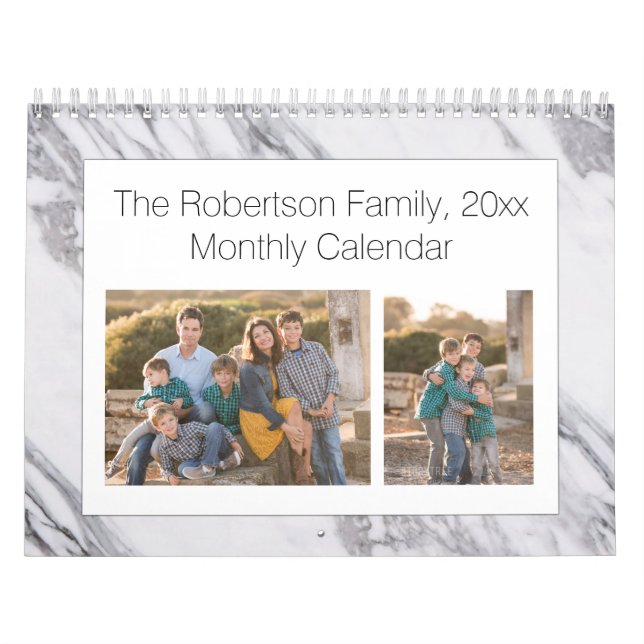 Modern Marble Photo Collage 24-Image Family Calendar (Cover)
