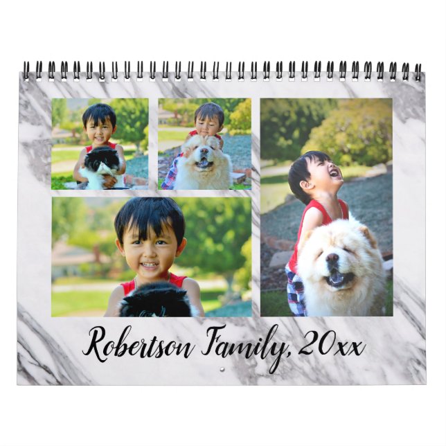 Modern Marble Photo Collage Monthly Calendar (Cover)