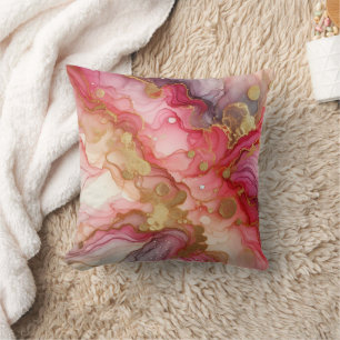 Modern Marble Pink + Gold Luxury Alcohol Ink Throw Pillow