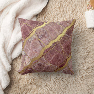 Modern Marble Pink + Gold Luxury  Throw Pillow