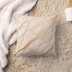 Modern Marble Pink + Gold Luxury  Throw Pillow