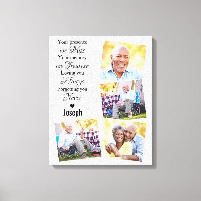 Modern Marble Remembrance Photo Collage Memorial Canvas Print (Front)