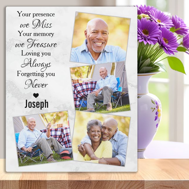 Modern Marble Remembrance Photo Collage Memorial Plaque (Creator Uploaded)