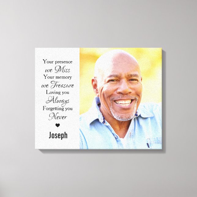 Modern Marble Remembrance Photo Keepsake Memorial Canvas Print (Front)