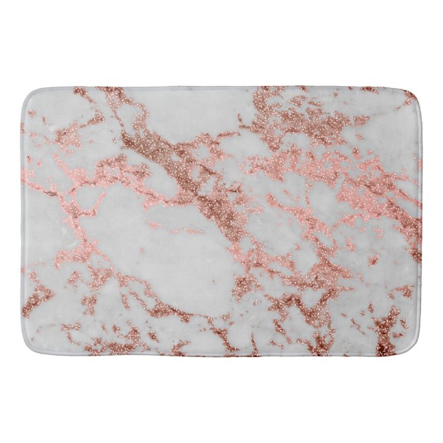 Modern Marble Rose Gold Glitter Bath Mat (Front)