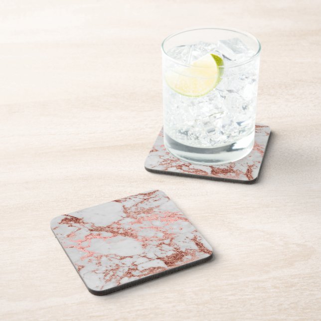 Modern Marble Rose Gold Glitter Coaster (Right Side)