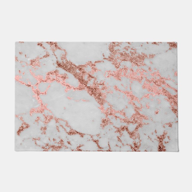 Modern Marble Rose Gold Glitter Doormat (Front)