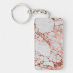 Modern Marble Rose Gold Glitter Keychain