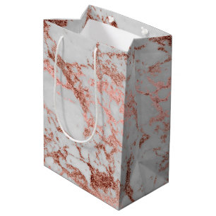 Modern Marble Rose Gold Glitter Medium Gift Bag