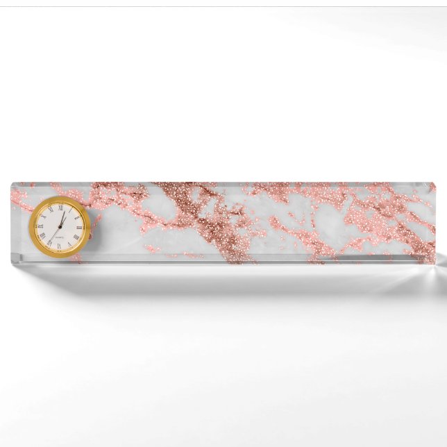 Modern Marble Rose Gold Glitter Nameplate (Front)