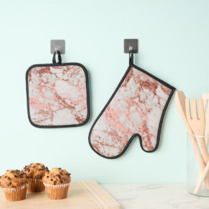 Modern Marble Rose Gold  Glitter  Oven Mitt & Pot Holder Set