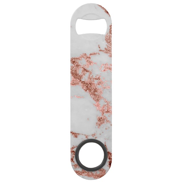 Modern Marble Rose Gold Glitter Speed Bottle Opener (Front)