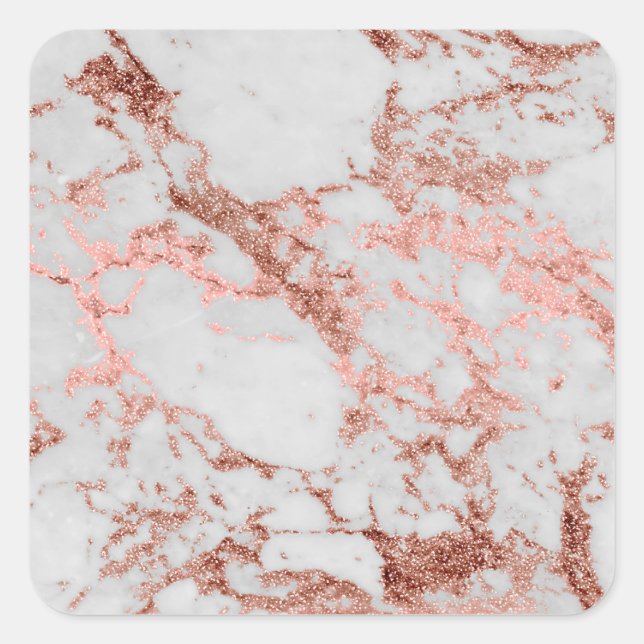 Modern Marble Rose Gold Glitter Square Sticker (Front)