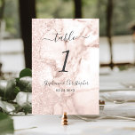 Modern Marble Rose Gold Glitter Wedding Table Number<br><div class="desc">This elegant design features charcoal grey handwriting,  italic and sans serif fonts on a background of rose gold marble and faux glitter.</div>
