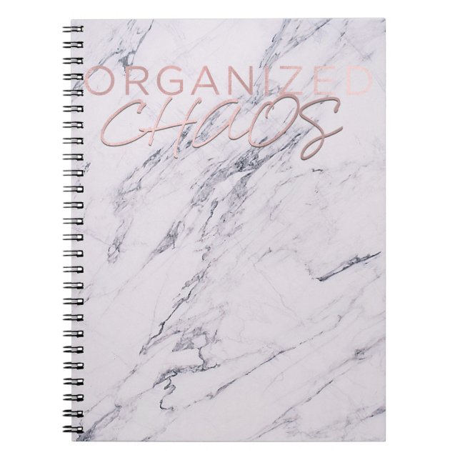 Modern Marble  Rose Gold Pink Organized Chaos Notebook (Front)